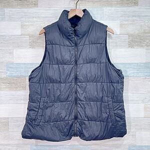 Old Navy Nylon Fleece Lined Puffer Vest Black Full Zip Water Resistant Mens XL